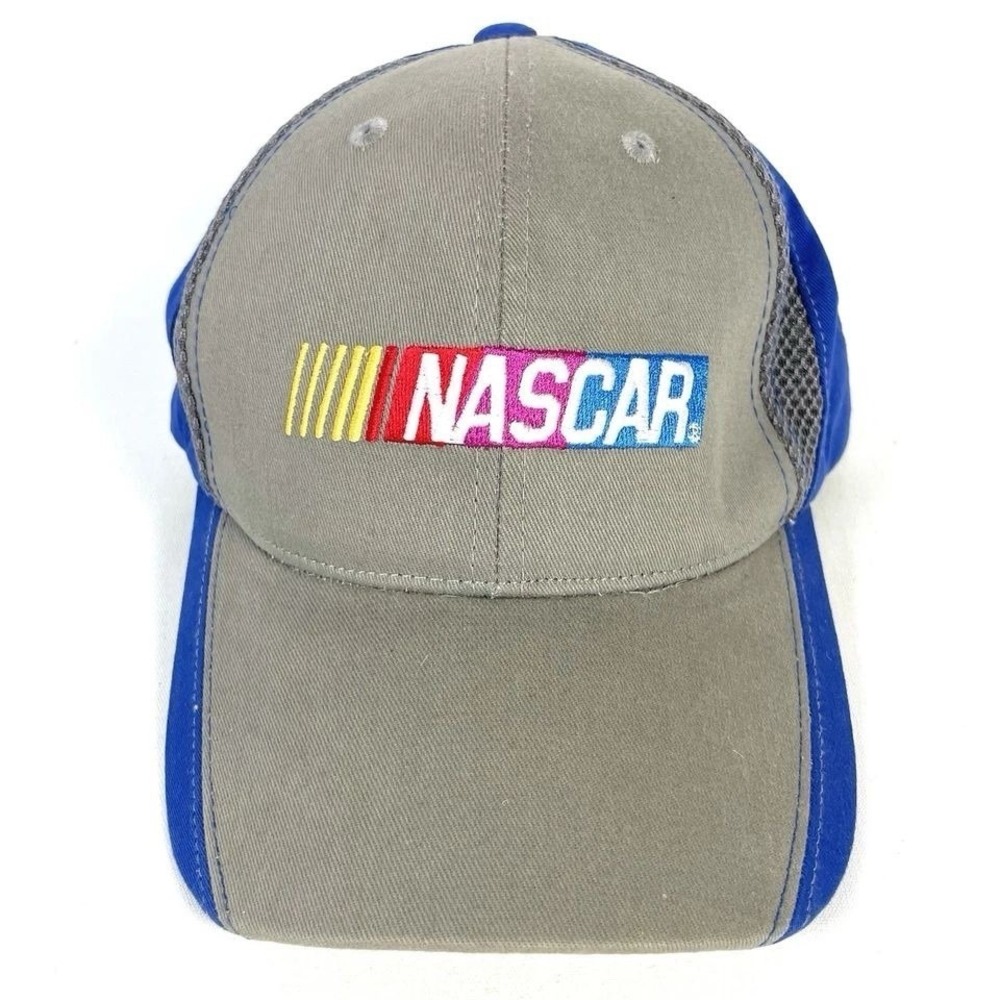 NASCAR Logo Hat Gray Blue Adjustable Strapback Racing Baseball Cap